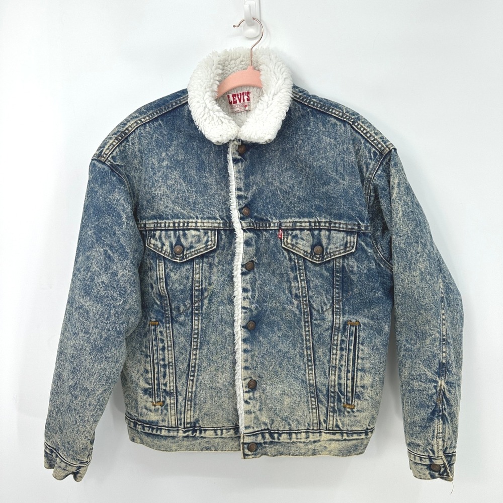 VTG Levis 80s Acid Wash Sherpa Lined Denim Trucker Jacket Med/L Made in USA